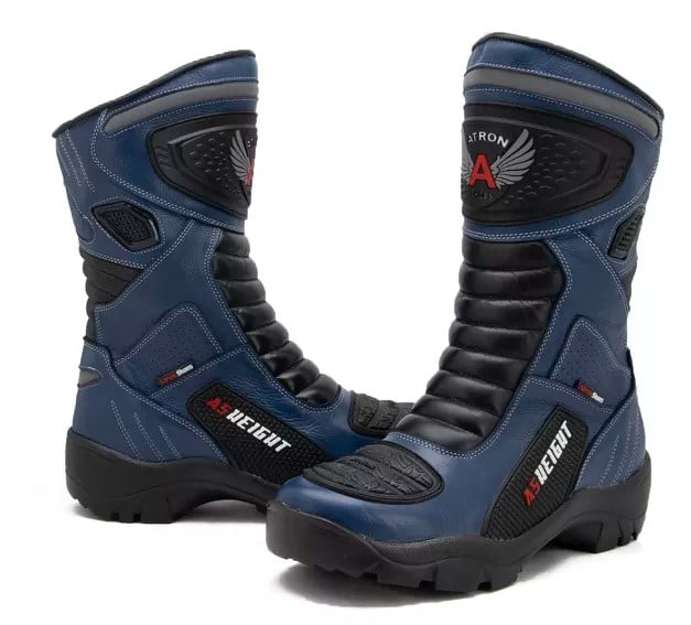 Bota Motociclista AS-HIGHT Solado 9 cm Cano Alto Azul