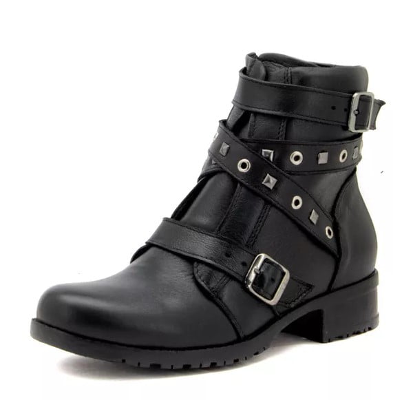 Coturno Motociclista Feminina Roqueira Cano Curto Couro Preto