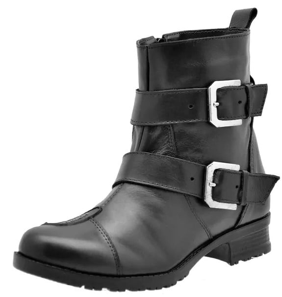 Bota Feminina Motociclista Couro Com Fivelas