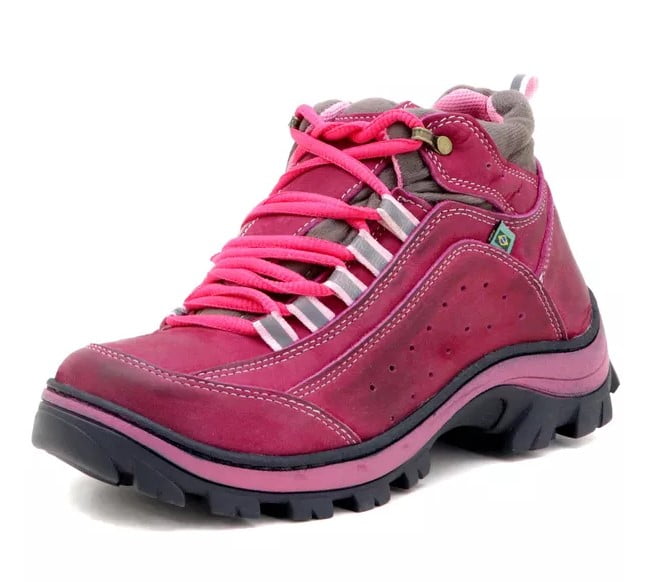 Bota Motociclista Feminina Adventure Trekking Trilha Rosa Bordô