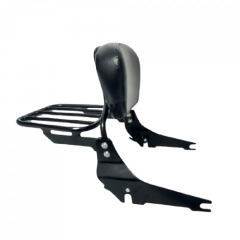 Sissy Bar Harley Fat Boy Baixo Encosto com Grade Preto Cromado Rasante Sissy Bar Harley Fat Boy Baixo Encosto com Grade Preto Cromado Rasante