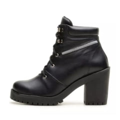 Bota Motociclista Feminina Cadarço Cano Curto Couro Preta