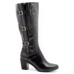Bota Feminina Motociclista Cano Alto Elástico panturrilha Couro Preta