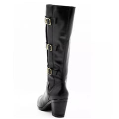 Bota Feminina Motociclista Cano Alto Panturrilha Grossa Couro Preta