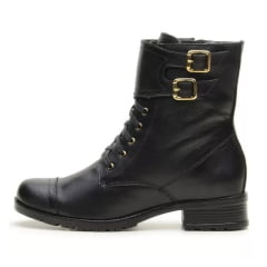 Bota Feminina Motociclista Cano Médio Couro Preta 