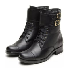 Bota Feminina Motociclista Cano Médio Couro Preta 